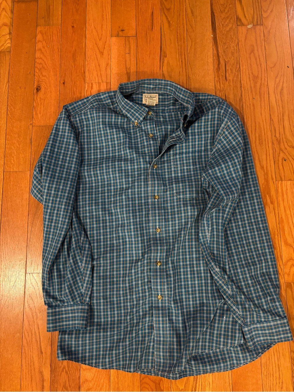 L.L. Bean Men’s Teal and Navy Plaid Button-Down Shirt